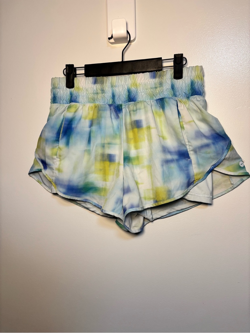 Avia Blue and Yellow Tie-Dye Athletic Running Shorts